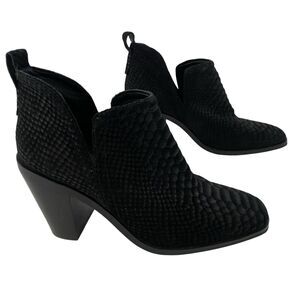 JEFFREY CAMPBELL Rosee Bootie Black Suede Leather Stacked Heel Bootie Women's 10